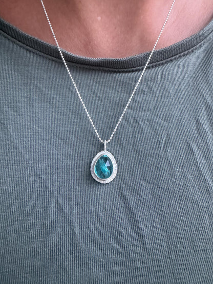 Rose cut Apatite pendant, natural gemstone necklace, open back, bezel set, sterling silver, diamond cut ball chain, unique gift for her