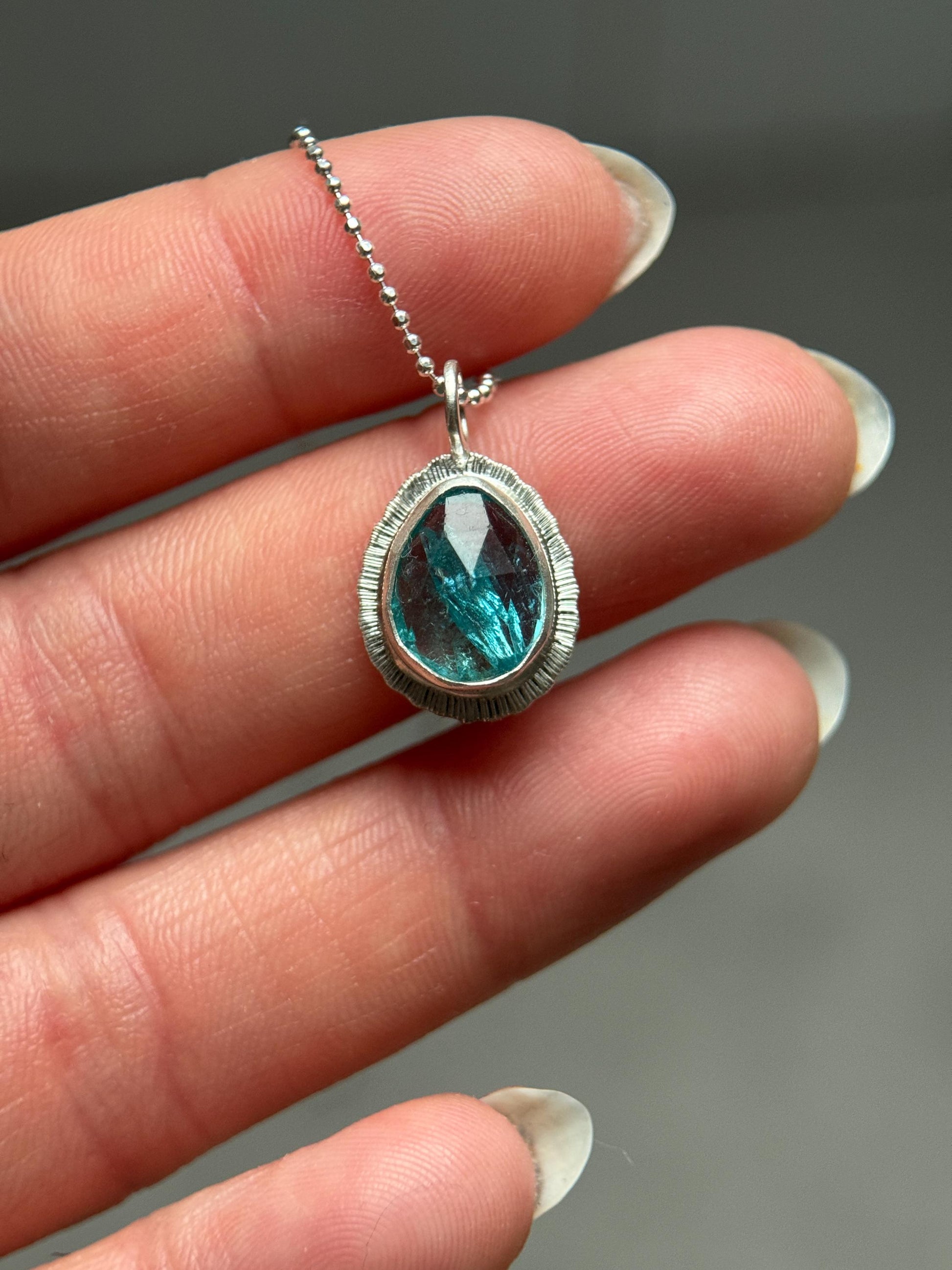 Rose cut Apatite pendant, natural gemstone necklace, open back, bezel set, sterling silver, diamond cut ball chain, unique gift for her