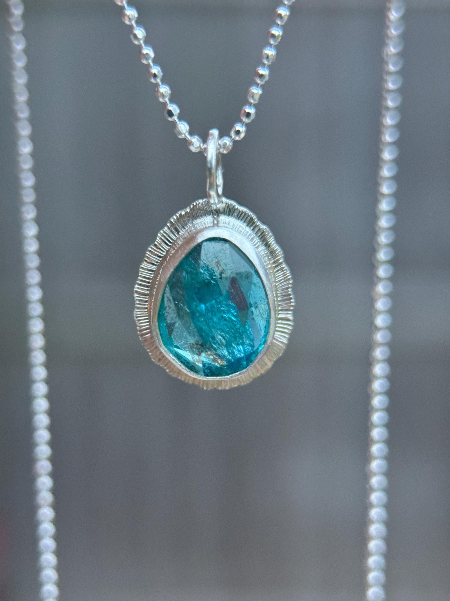 Rose cut Apatite pendant, natural gemstone necklace, open back, bezel set, sterling silver, diamond cut ball chain, unique gift for her