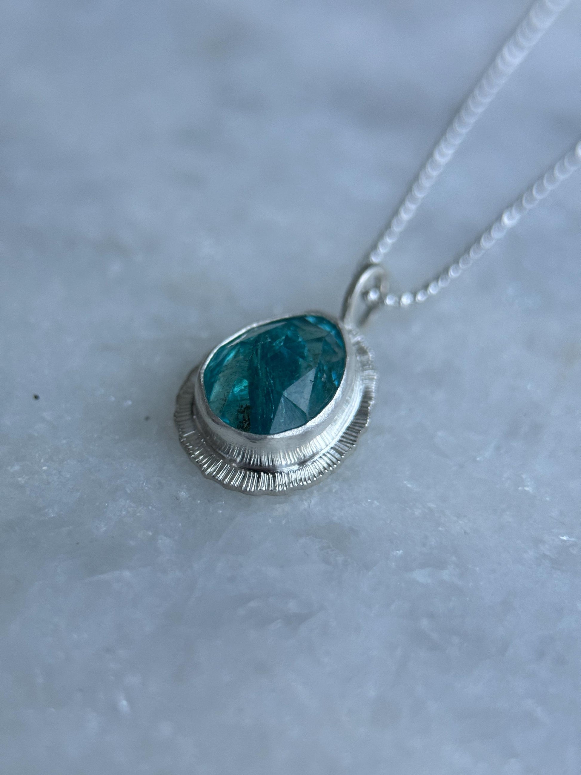 Rose cut Apatite pendant, natural gemstone necklace, open back, bezel set, sterling silver, diamond cut ball chain, unique gift for her