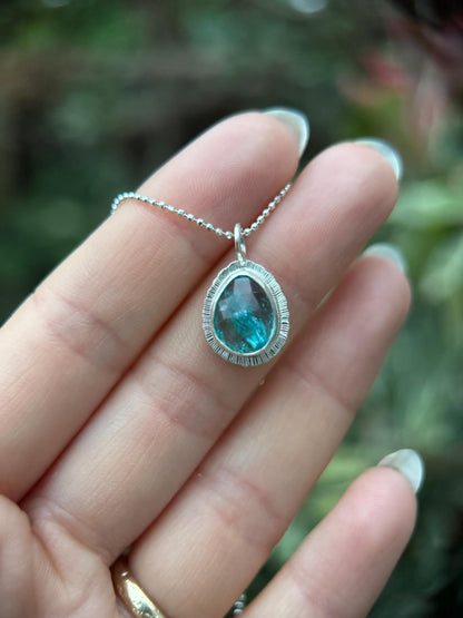 Rose cut Apatite pendant, natural gemstone necklace, open back, bezel set, sterling silver, diamond cut ball chain, unique gift for her