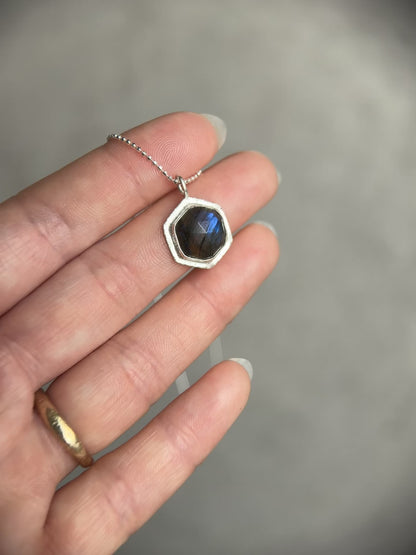 Rose cut Labradorite hexagon pendant