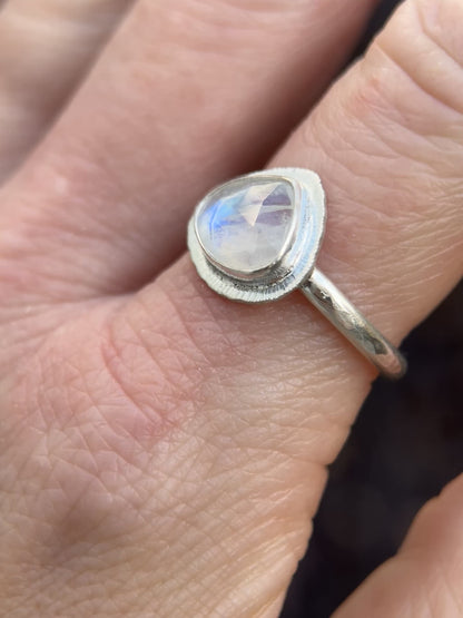 Rose cut Rainbow Moonstone ring
