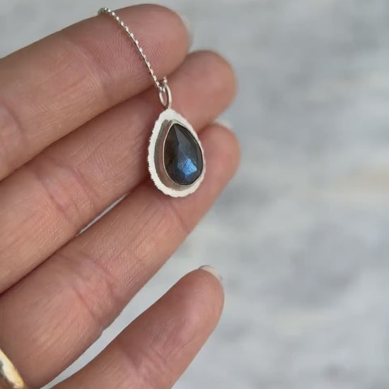 Rose cut Labradorite pendant, natural blue flash gemstone, unique gift for her, bezel set, open back, OOAK, sterling silver necklace