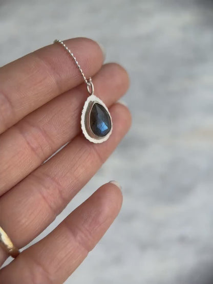 Rose cut Labradorite pendant, natural blue flash gemstone, unique gift for her, bezel set, open back, OOAK, sterling silver necklace