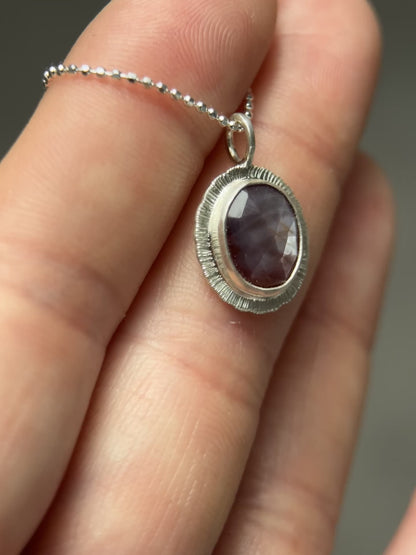 Rose cut silky plum Sapphire pendant