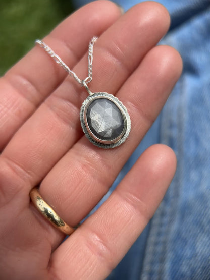 Rose cut silver grey Sapphire pendant