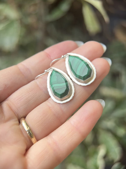 Step cut Malachite drop earrings