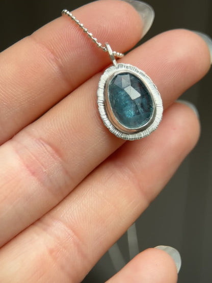 Rose cut neon Kyanite pendant
