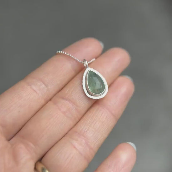 Rose cut Green Kyanite pendant, natural calming gemstone, bezel set, open back, sterling silver, diamond cut ball chain, unique gift for her