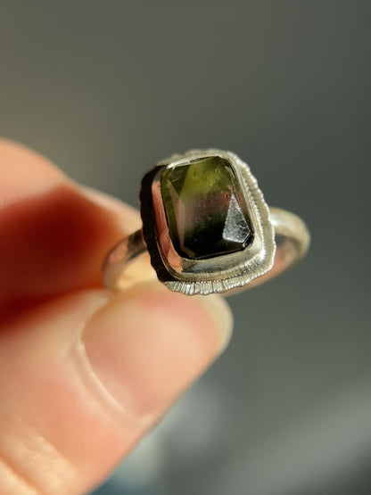 Rose cut tricolour Tourmaline ring