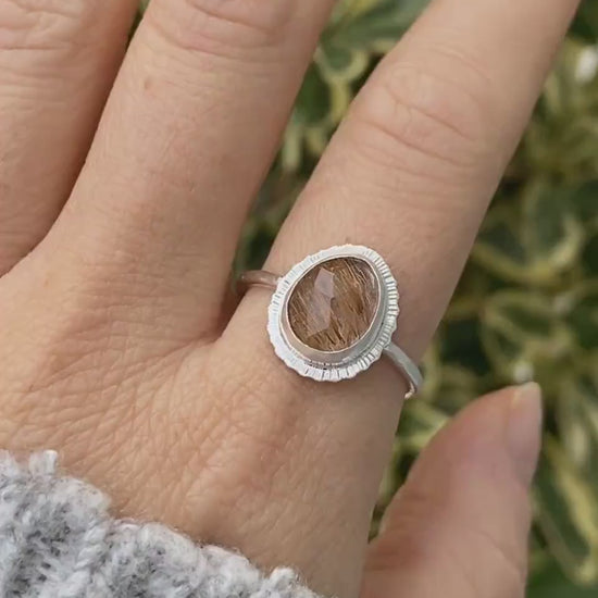 Rose cut Rutilated Quartz ring, Golden Rutile Quartz ring, venus hair stone ring, OOAK ring, sustainable silver ring, natural gemstone ring