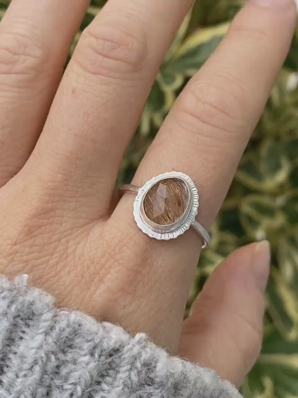 Rose cut Rutilated Quartz ring, Golden Rutile Quartz ring, venus hair stone ring, OOAK ring, sustainable silver ring, natural gemstone ring