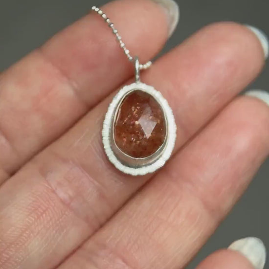 Rose cut Sunstone pendant, recycled sterling silver, natural glitter gemstone necklace, good luck talisman, lucky jewellery, unique gift