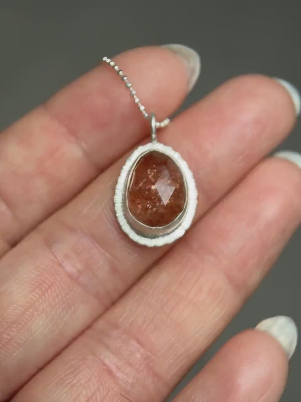 Rose cut Sunstone pendant, recycled sterling silver, natural glitter gemstone necklace, good luck talisman, lucky jewellery, unique gift