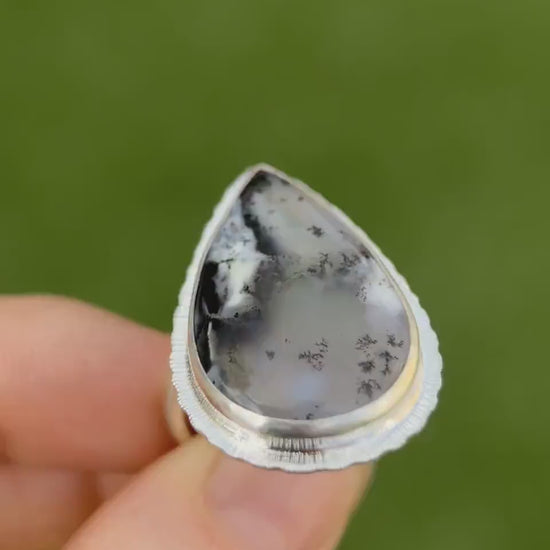 Dendritic Opal statement ring, large teardrop gemstone, sterling silver, unique and unusual jewellery, one of a kind, nature's art ring