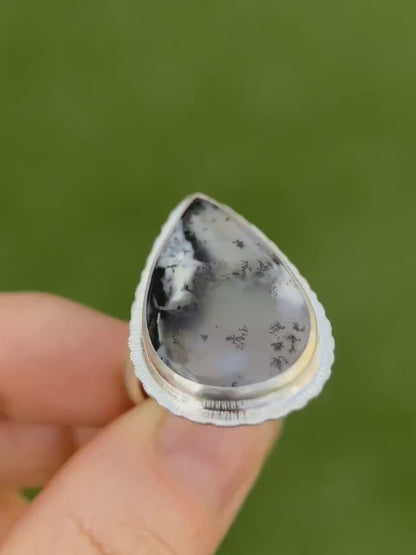 Dendritic Opal statement ring, large teardrop gemstone, sterling silver, unique and unusual jewellery, one of a kind, nature's art ring