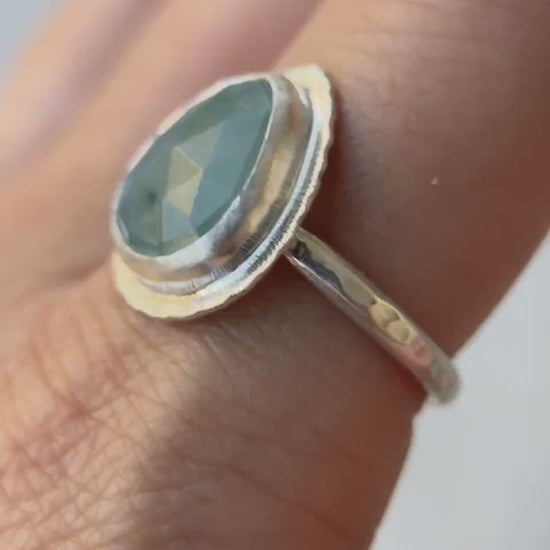 Rose cut Grandidierite ring, natural freeform gemstone ring, rare crystal jewellery, bezel set, open back, sterling silver, unique gift