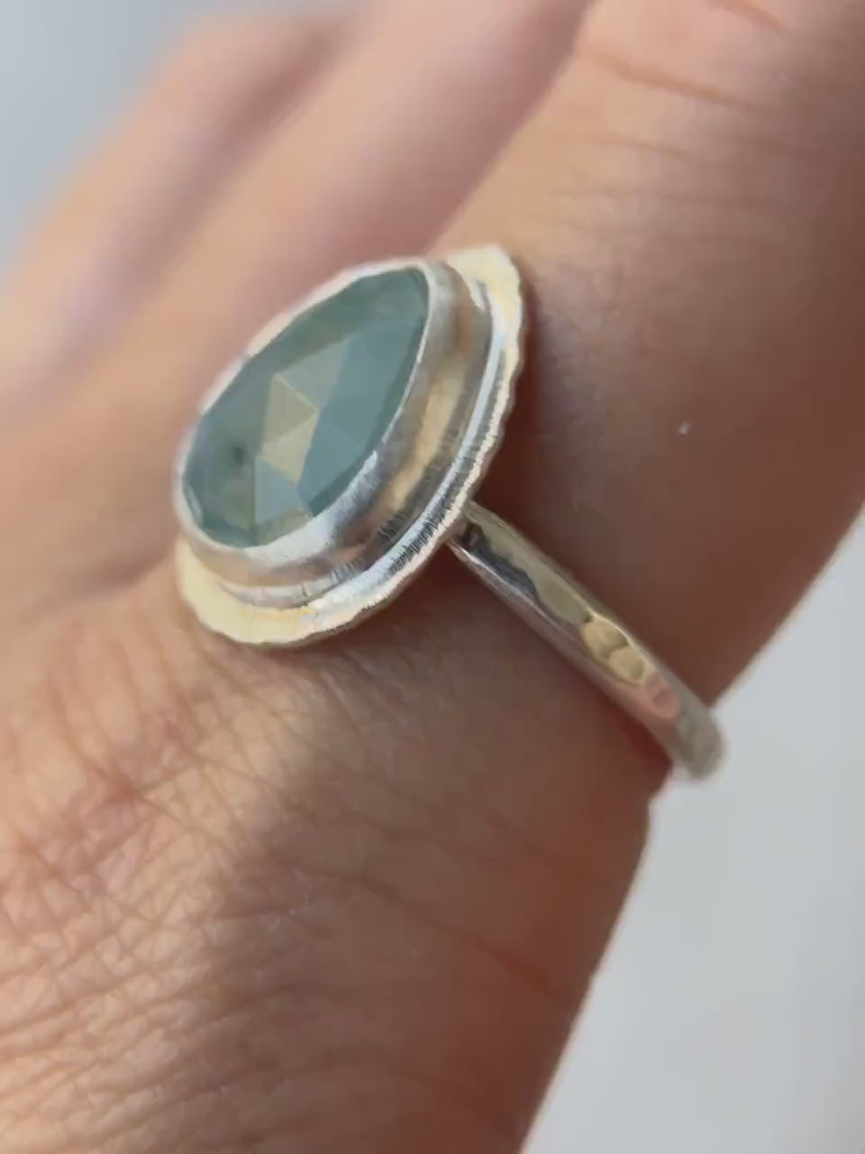 Rose cut Grandidierite ring, natural freeform gemstone ring, rare crystal jewellery, bezel set, open back, sterling silver, unique gift