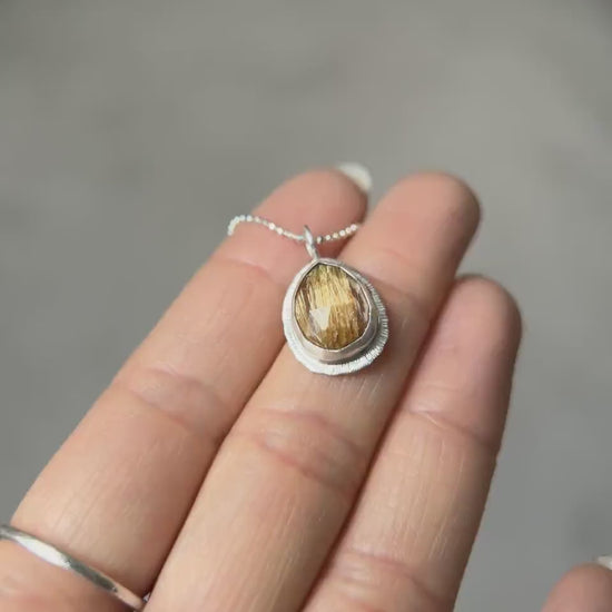 Rose cut Rutilated Quartz pendant, natural Golden Rutile Quartz necklace, Venus Hair gemstone, sterling silver, unique jewellery gift