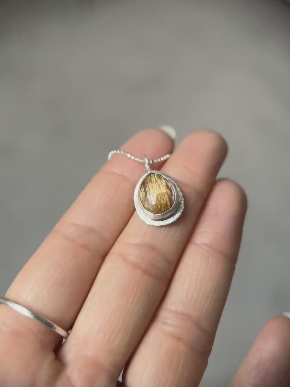 Rose cut Rutilated Quartz pendant, natural Golden Rutile Quartz necklace, Venus Hair gemstone, sterling silver, unique jewellery gift