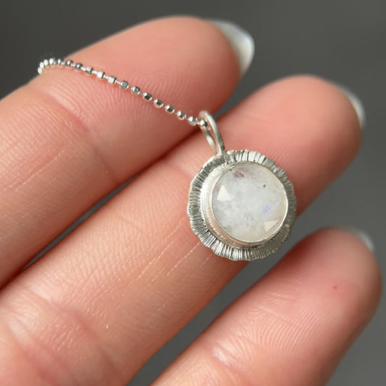 Rose cut round Rainbow Moonstone pendant