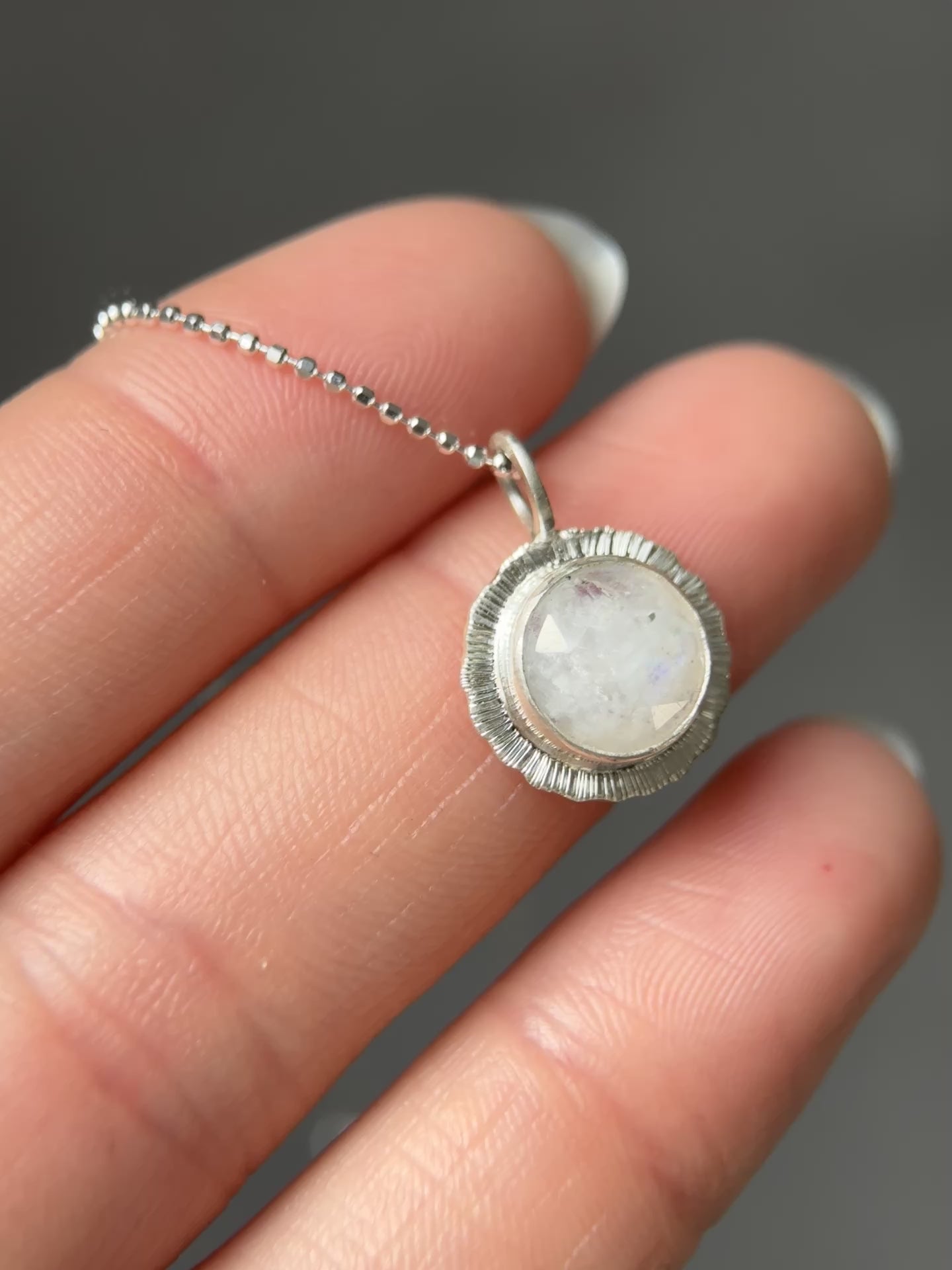 Rose cut round Rainbow Moonstone pendant