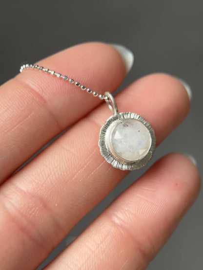 Rose cut round Rainbow Moonstone pendant