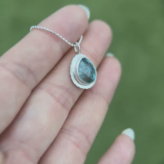 Rose cut Apatite pendant, natural gemstone necklace, open back, bezel set, sterling silver, diamond cut ball chain, unique gift for her