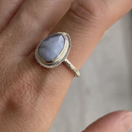 Made to order, rose cut Blue Lace Agate ring, choose your size, natural gemstone, recycled silver, boho style, unique bridesmaid jewellery