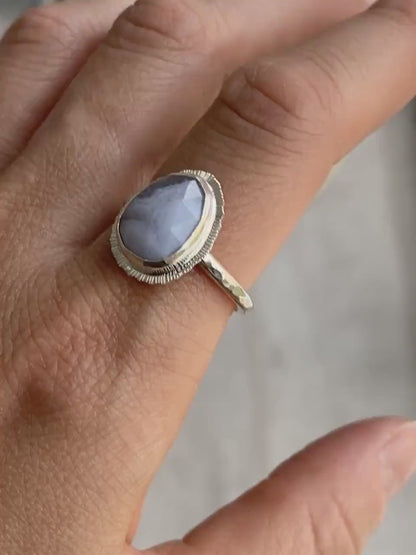 Made to order, rose cut Blue Lace Agate ring, choose your size, natural gemstone, recycled silver, boho style, unique bridesmaid jewellery